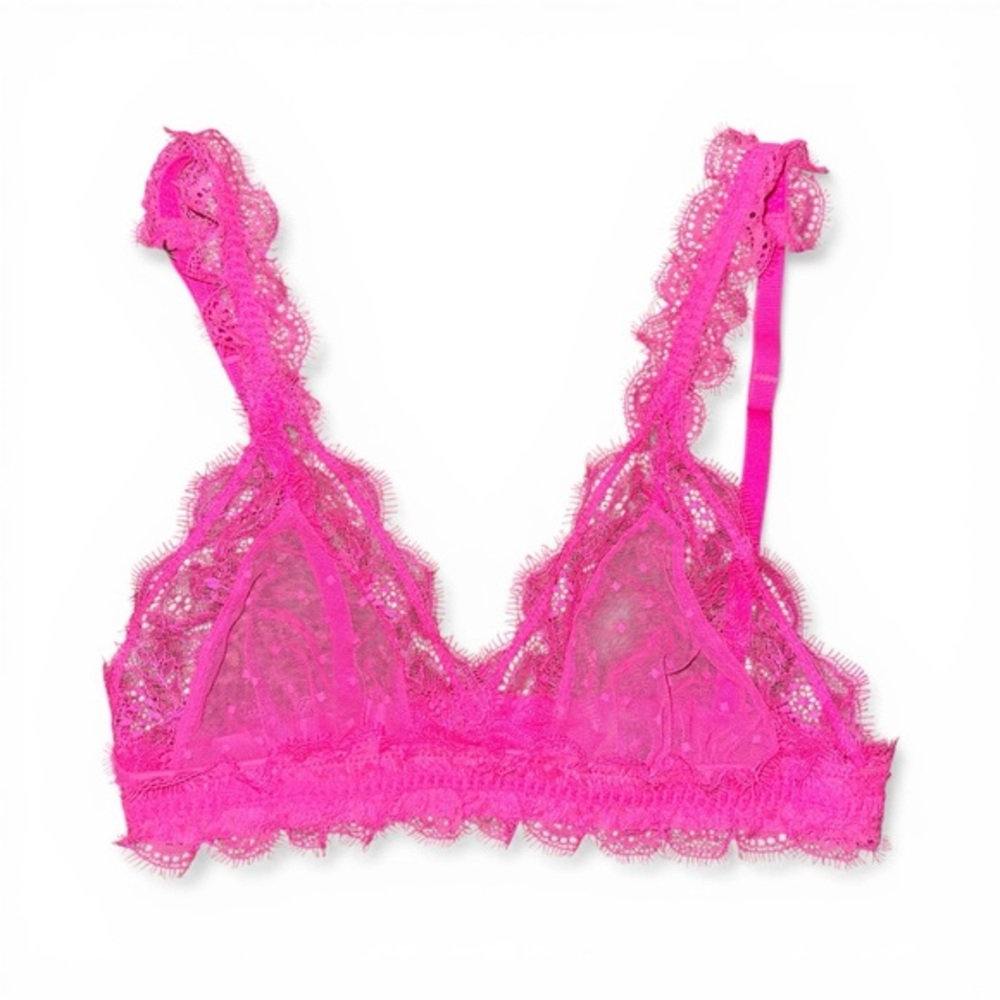 Love Stories XS-XXS Hot Pink Sheer Polka Dot Lace Bralette Feminine Lingerie